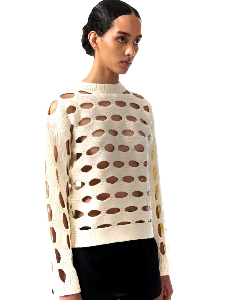 Diotima Galina White Wool Cut-Out Crew Neck Sweater New With Tags Sz L — image 8 of 8